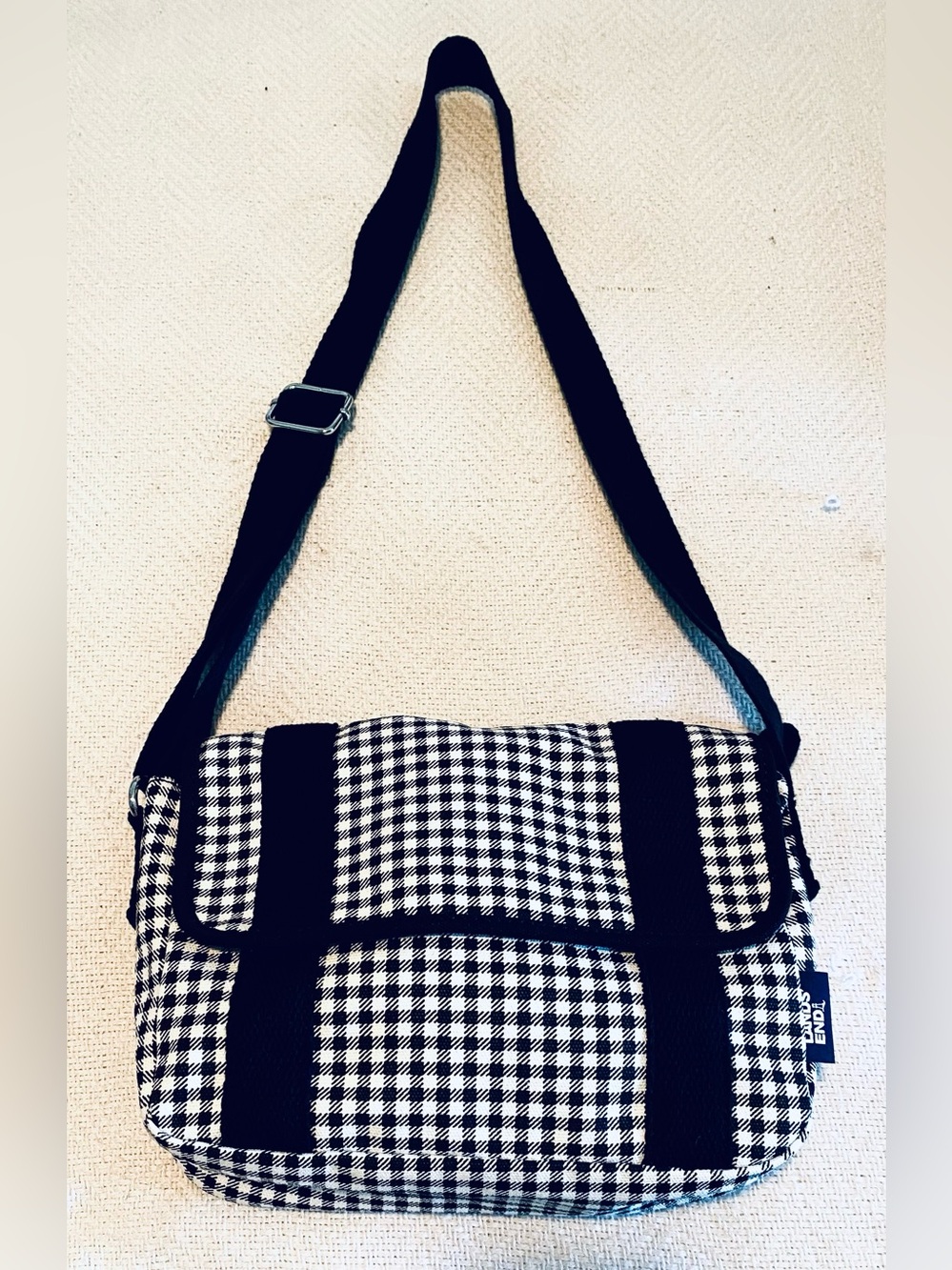 NEW Lands' End Black and White Plaid Checkered Crossbody Bag